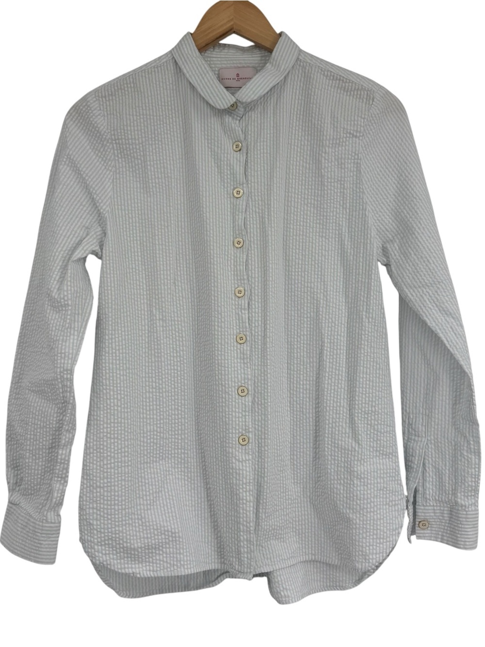 Cuisse de Grenouille Women Blue Long Sleeve Button-Down Shirt Seersucker Size M